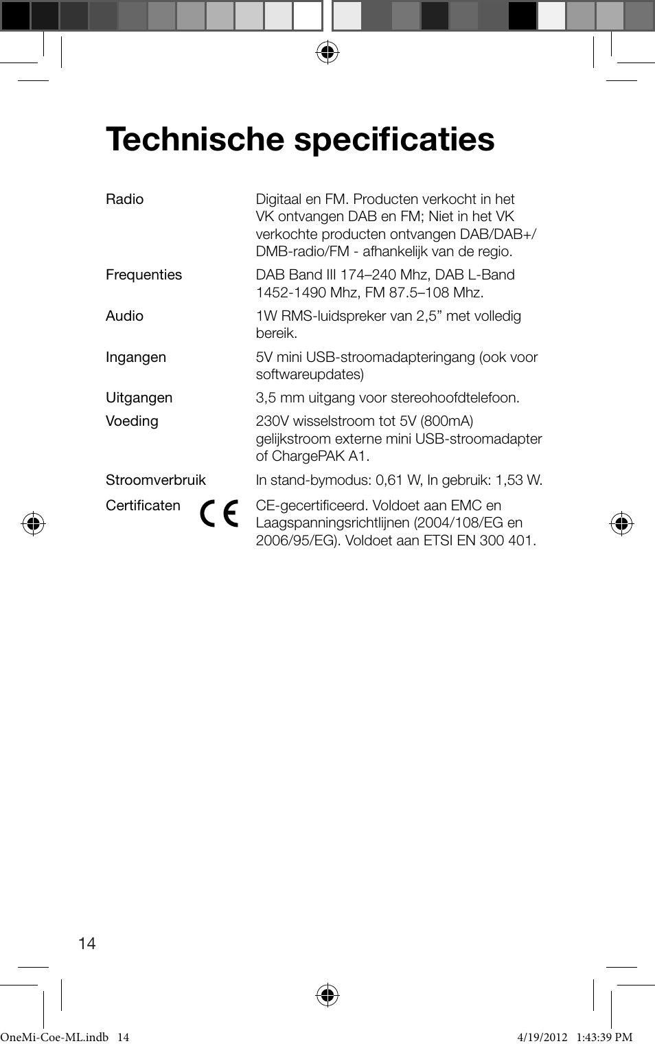 Technische specificaties | Pure ONE Mi User Manual | Page 88 / 92