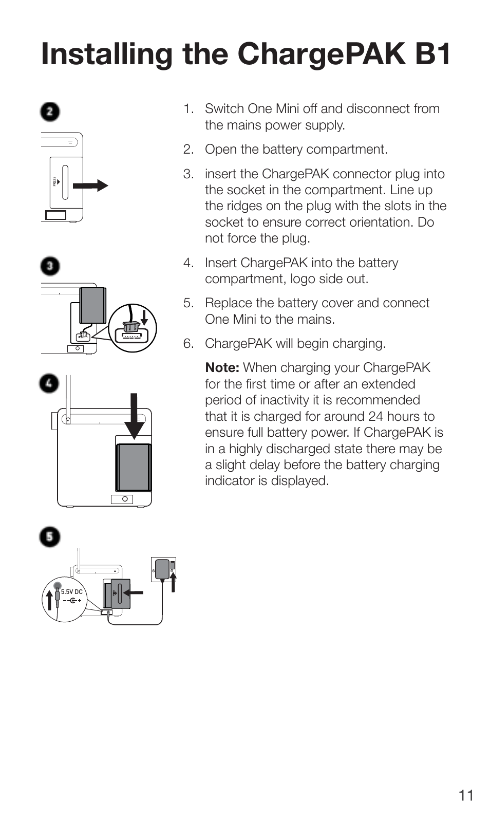Installing the chargepak b1 | Pure ONE Mini/ONE Mini Series 2 - User Guide User Manual | Page 13 / 16