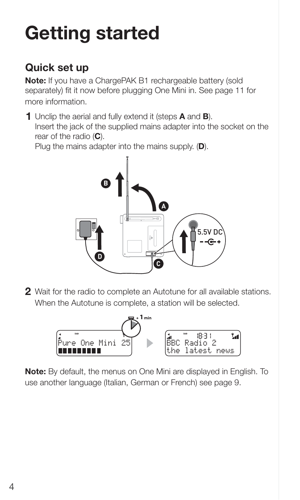 Getting started, Quick set up | Pure ONE Mini/ONE Mini Series 2 - User Guide User Manual | Page 6 / 16