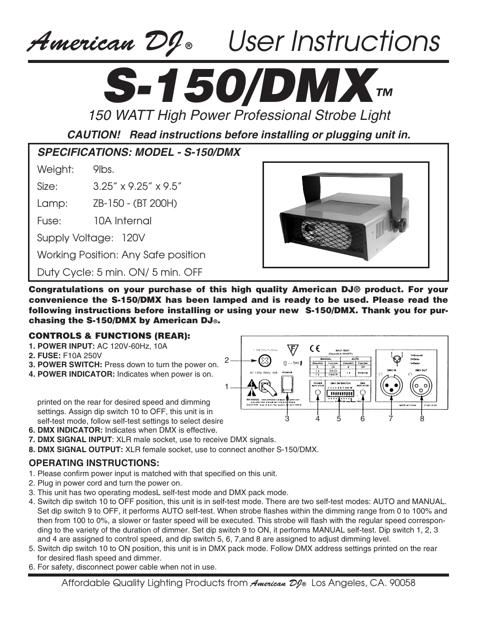 American DJ S-150/DMX User Manual | 2 pages
