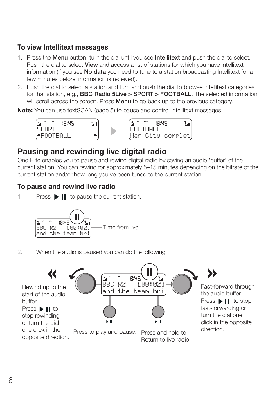 Pausing and rewinding live digital radio, Football sport man city complet football | Pure ONE Elite Series 2 User Manual | Page 10 / 20