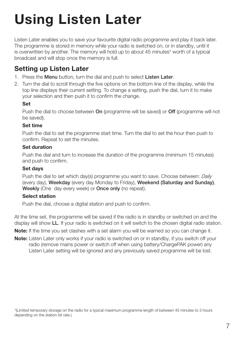 Using listen later, Setting up listen later | Pure ONE Elite Series 2 User Manual | Page 11 / 20