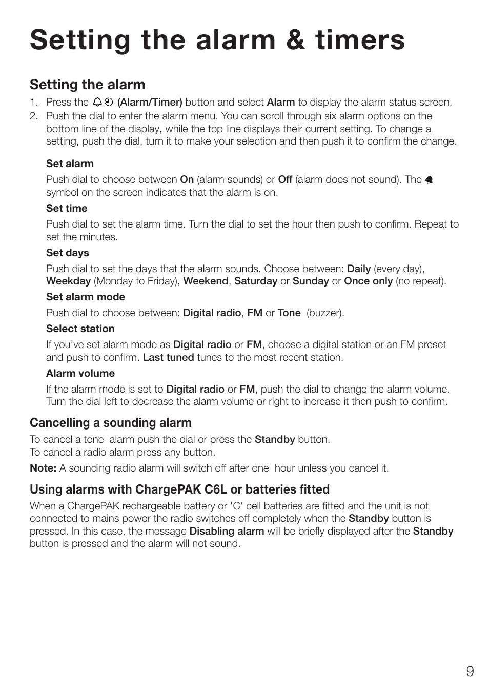 Setting the alarm & timers, Setting the alarm | Pure ONE Elite Series 2 User Manual | Page 13 / 20