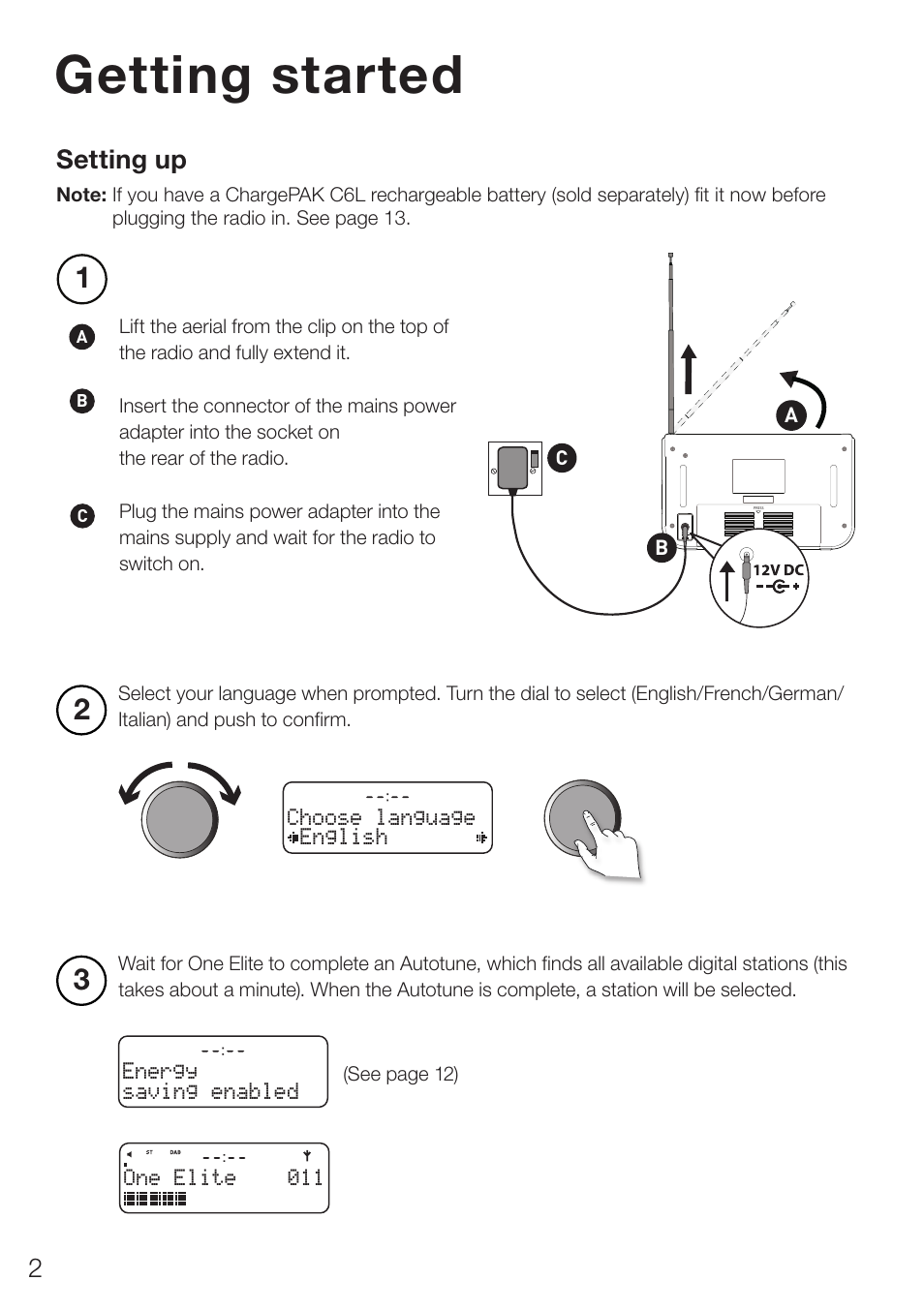 Getting started, Setting up | Pure ONE Elite Series 2 User Manual | Page 6 / 20