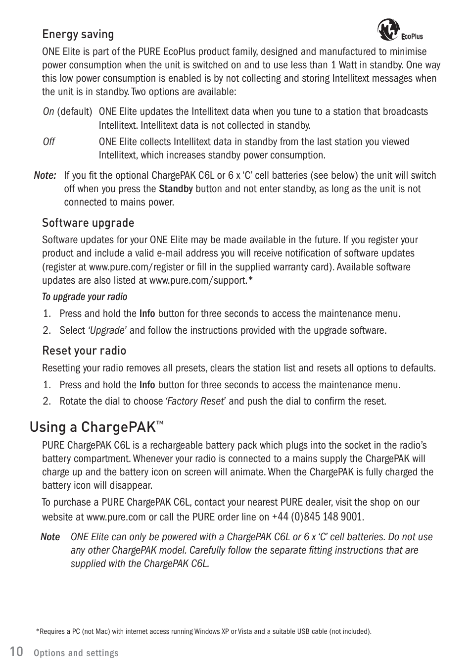 Using a chargepak | Pure ONE Elite User Manual | Page 12 / 16
