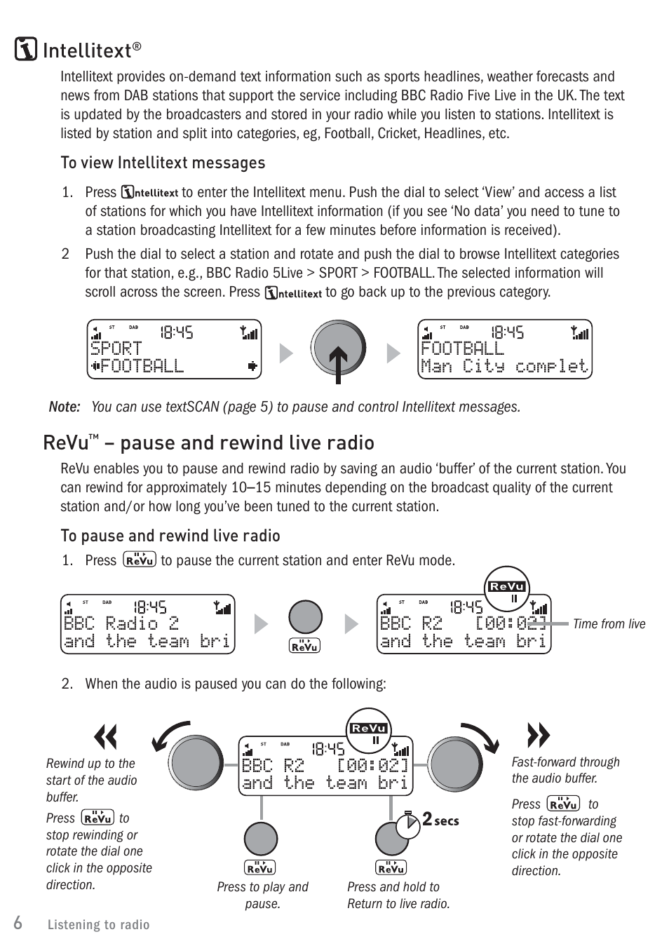 Intellitext, Revu, Pause and rewind live radio | Pure ONE Elite User Manual | Page 8 / 16