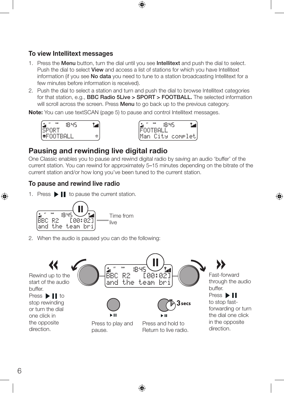 Pausing and rewinding live digital radio, Football sport man city complet football | Pure ONE Classic Series 2 User Manual | Page 10 / 20