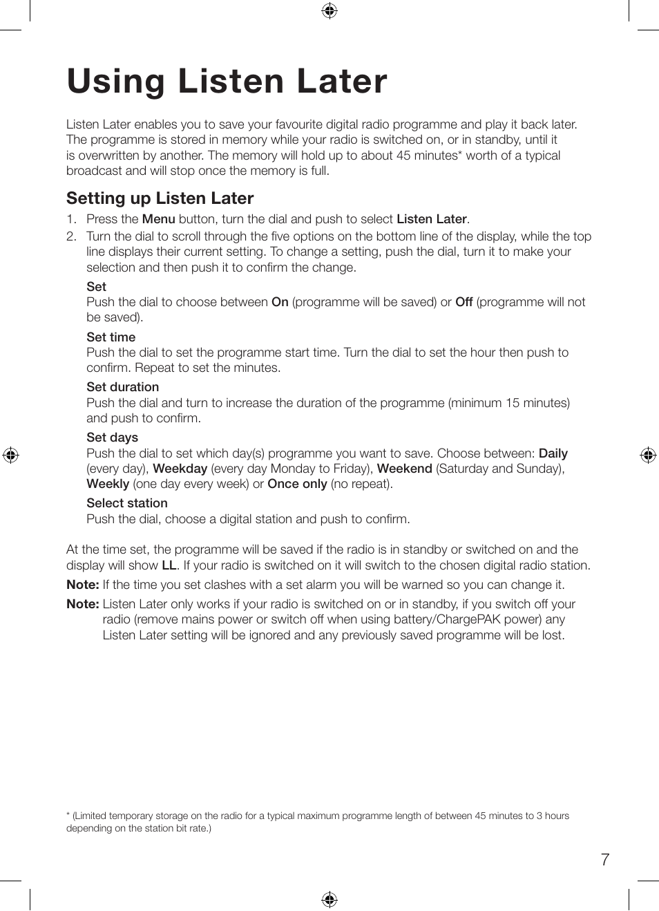 Using listen later | Pure ONE Classic Series 2 User Manual | Page 11 / 20