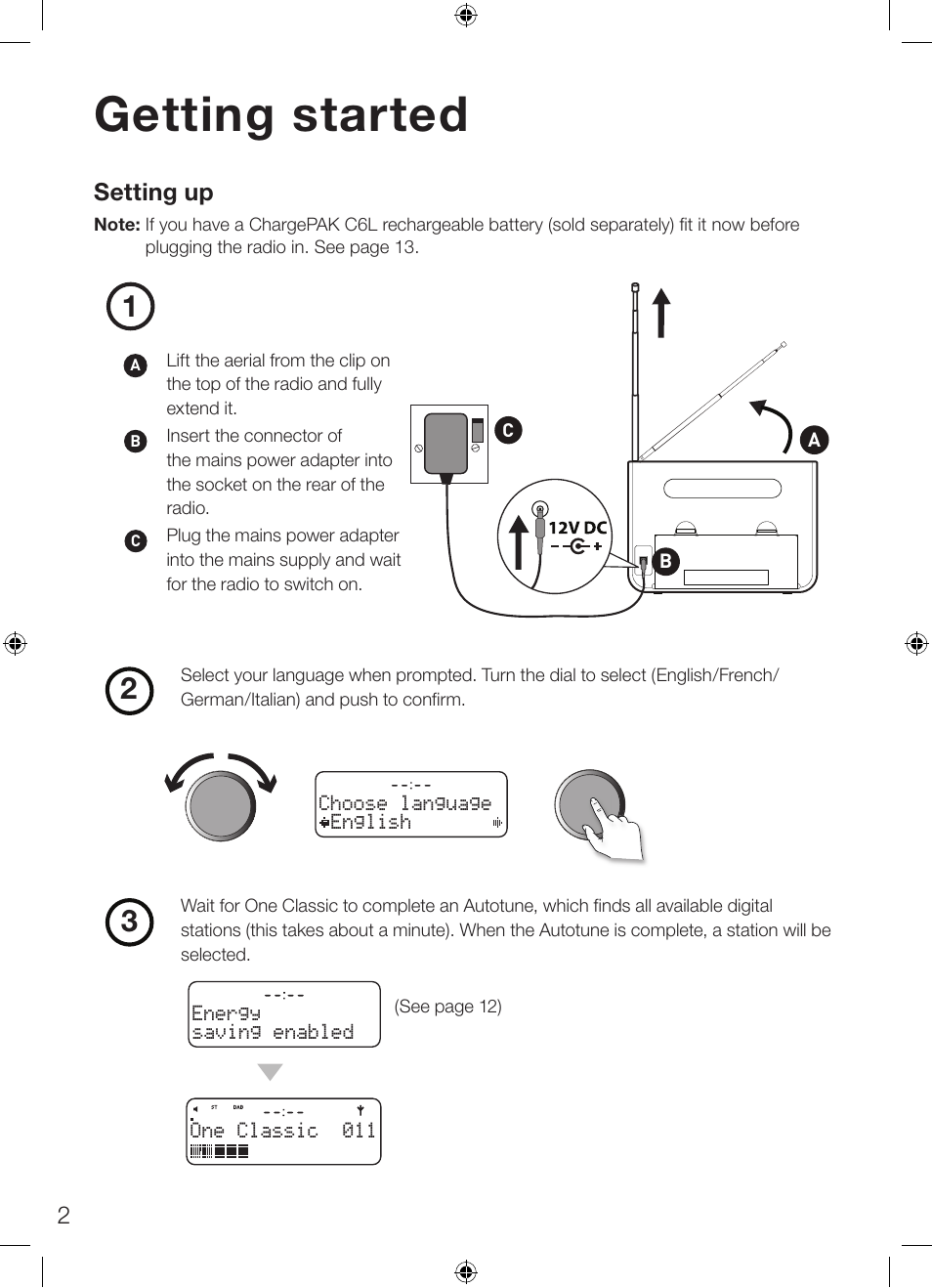 Getting started, Setting up | Pure ONE Classic Series 2 User Manual | Page 6 / 20