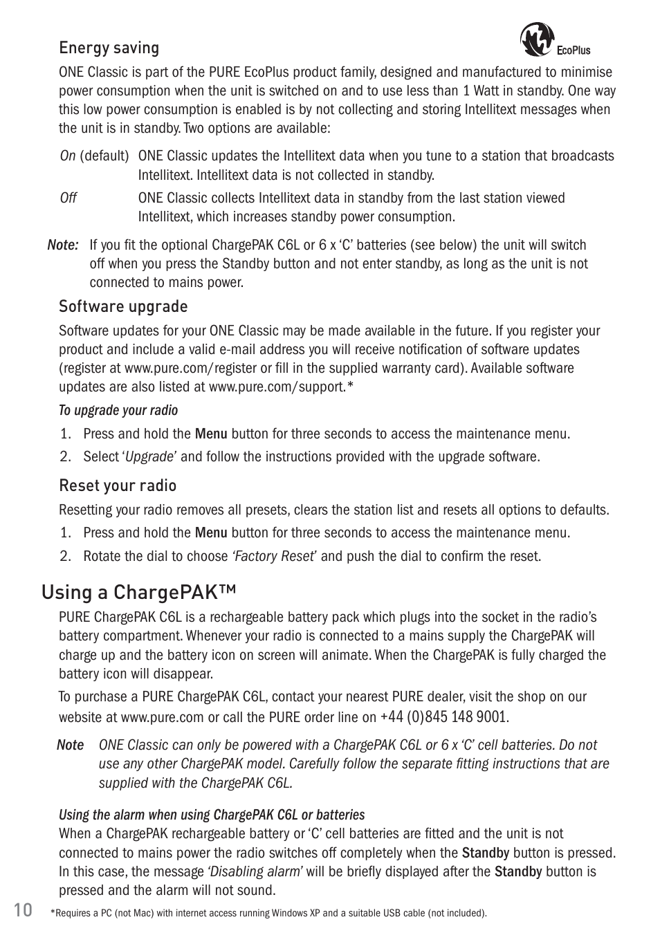 Using a chargepak | Pure ONE Classic User Manual | Page 12 / 16