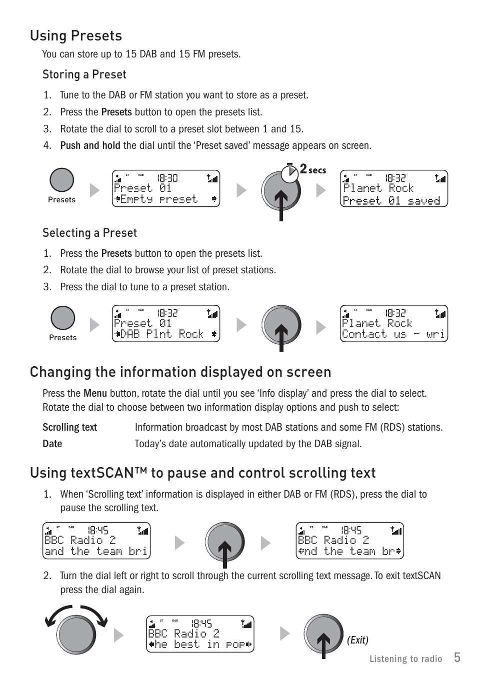 Using presets, Changing the information displayed on screen | Pure ONE Classic User Manual | Page 7 / 16