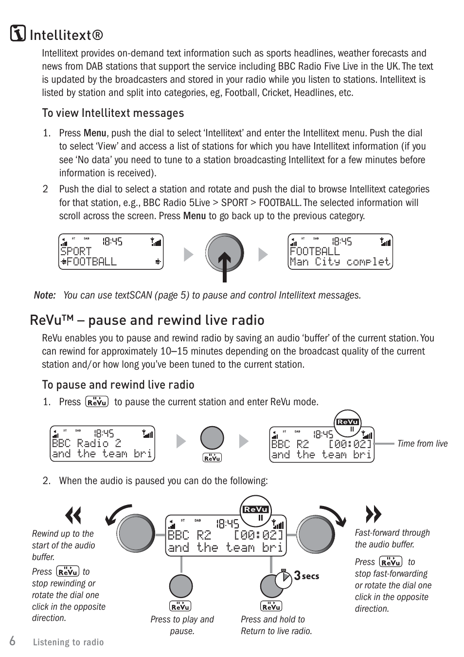 Intellitext, Revu™ – pause and rewind live radio | Pure ONE Classic User Manual | Page 8 / 16