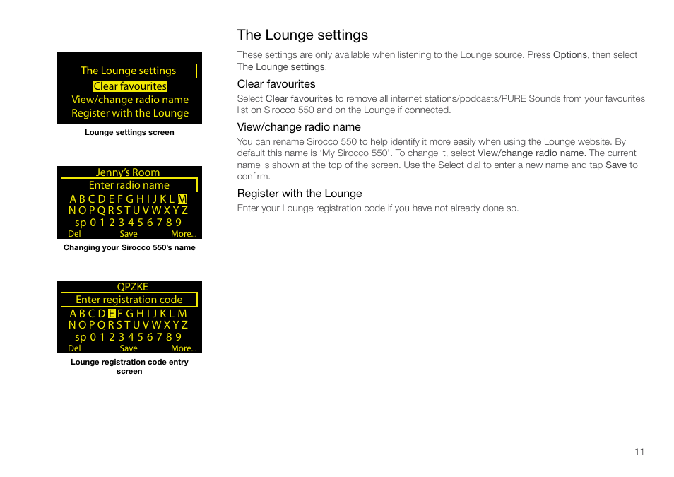 The lounge settings | Pure Sirocco 550 - User Guide User Manual | Page 11 / 23