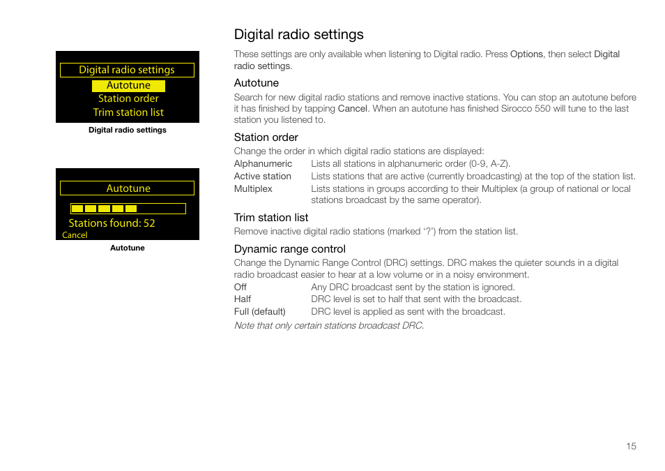 Digital radio settings | Pure Sirocco 550 - User Guide User Manual | Page 15 / 23