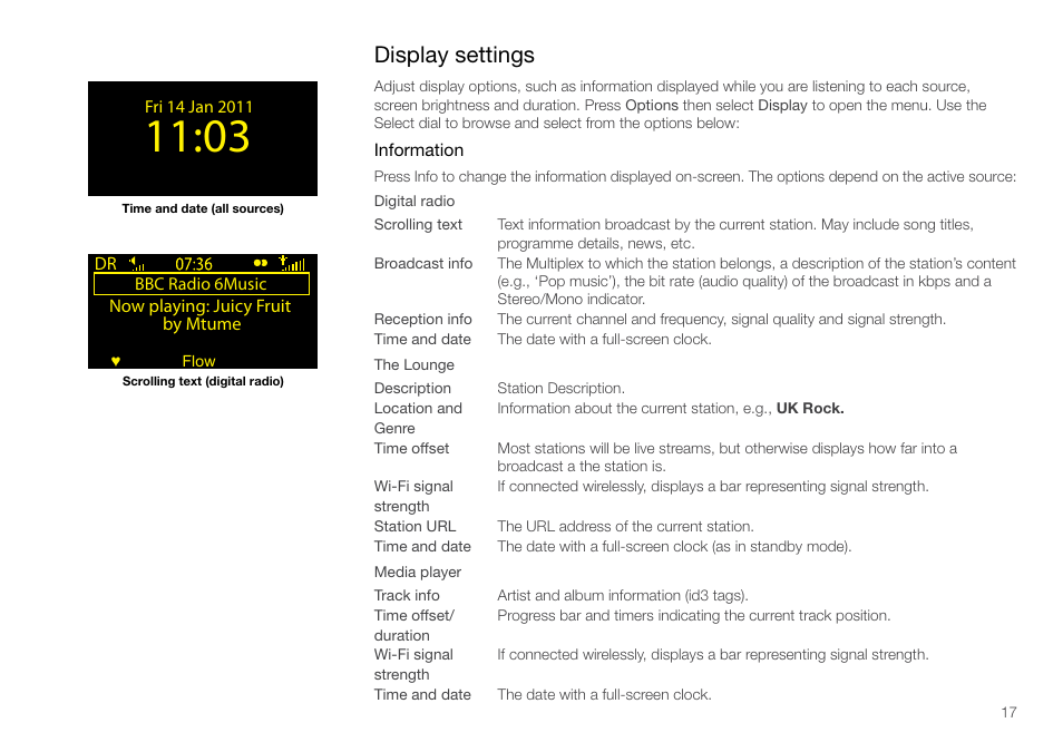 Display settings | Pure Sirocco 550 - User Guide User Manual | Page 17 / 23