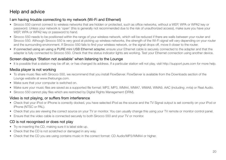 Help and advice | Pure Sirocco 550 - User Guide User Manual | Page 20 / 23