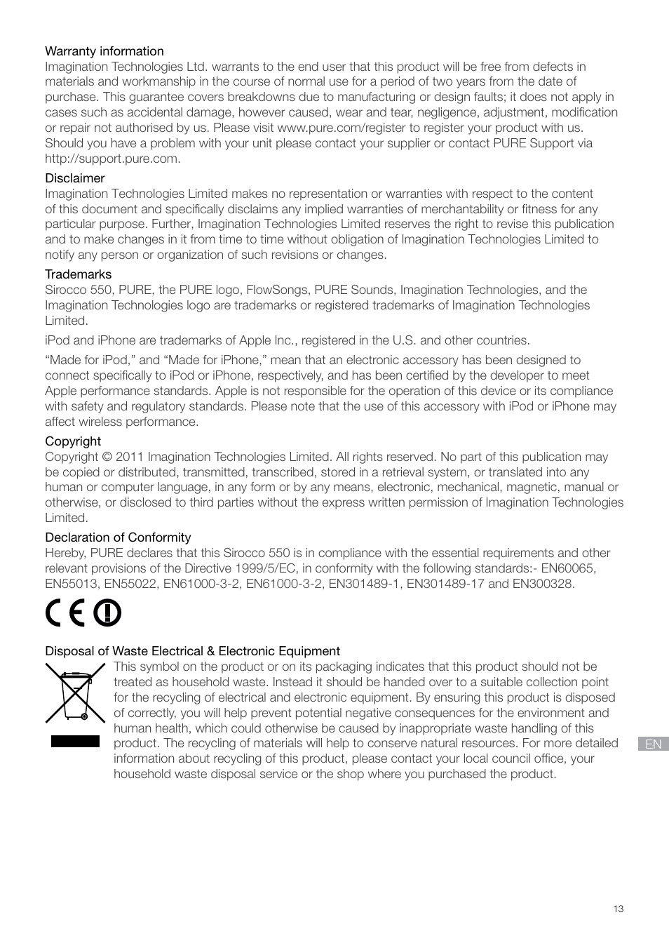 Pure Sirocco 550 - Quick Start Guide User Manual | Page 13 / 14