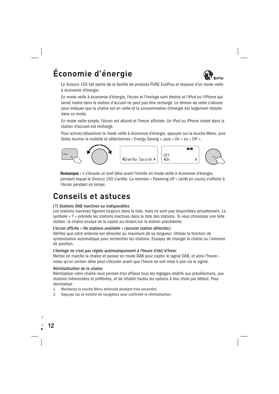 Économie d'énergie, Conseils et astuces | Pure Sirocco 150 User Manual | Page 42 / 88