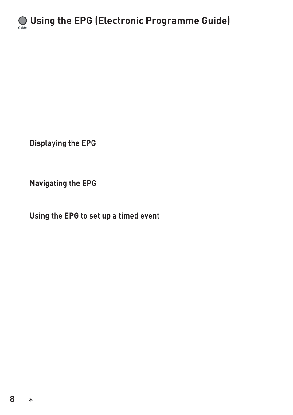 Using the epg (electronic programme guide), Displaying the epg, Navigating the epg | Using the epg to set up a timed event | Pure Legato 2 User Manual | Page 10 / 20