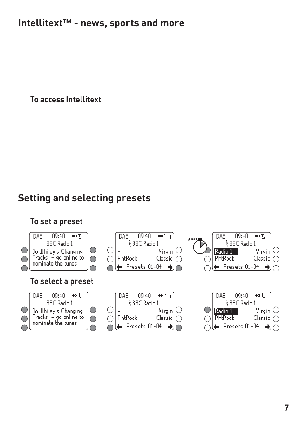 Intellitext™ - news, sports and more, Setting and selecting presets | Pure Legato 2 User Manual | Page 9 / 20