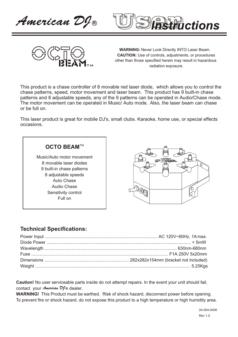 American DJ Octo Beam User Manual | 2 pages