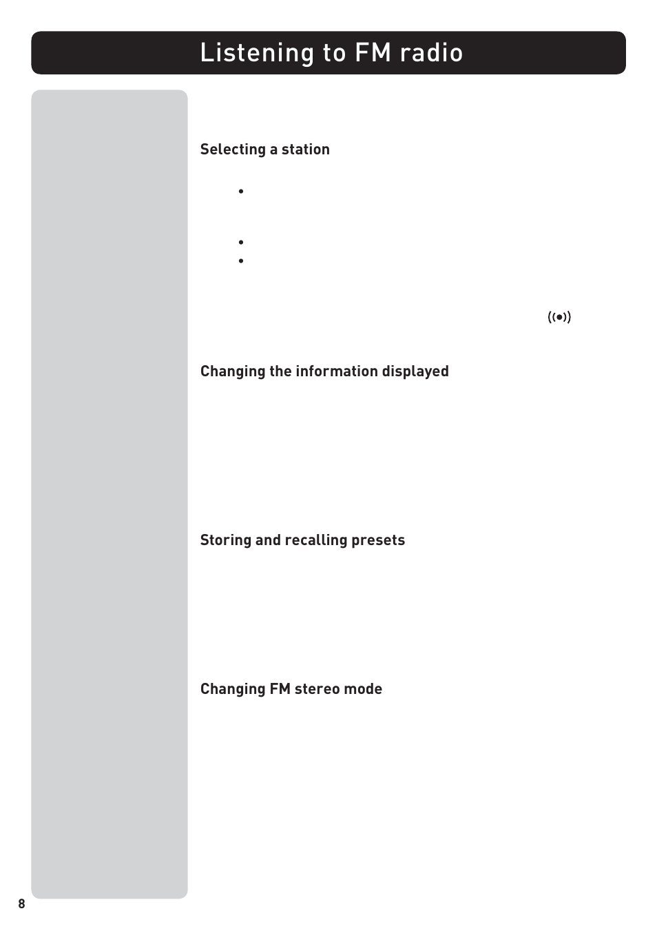 Listening to fm radio | Pure DTM-300 - User Guide User Manual | Page 10 / 16