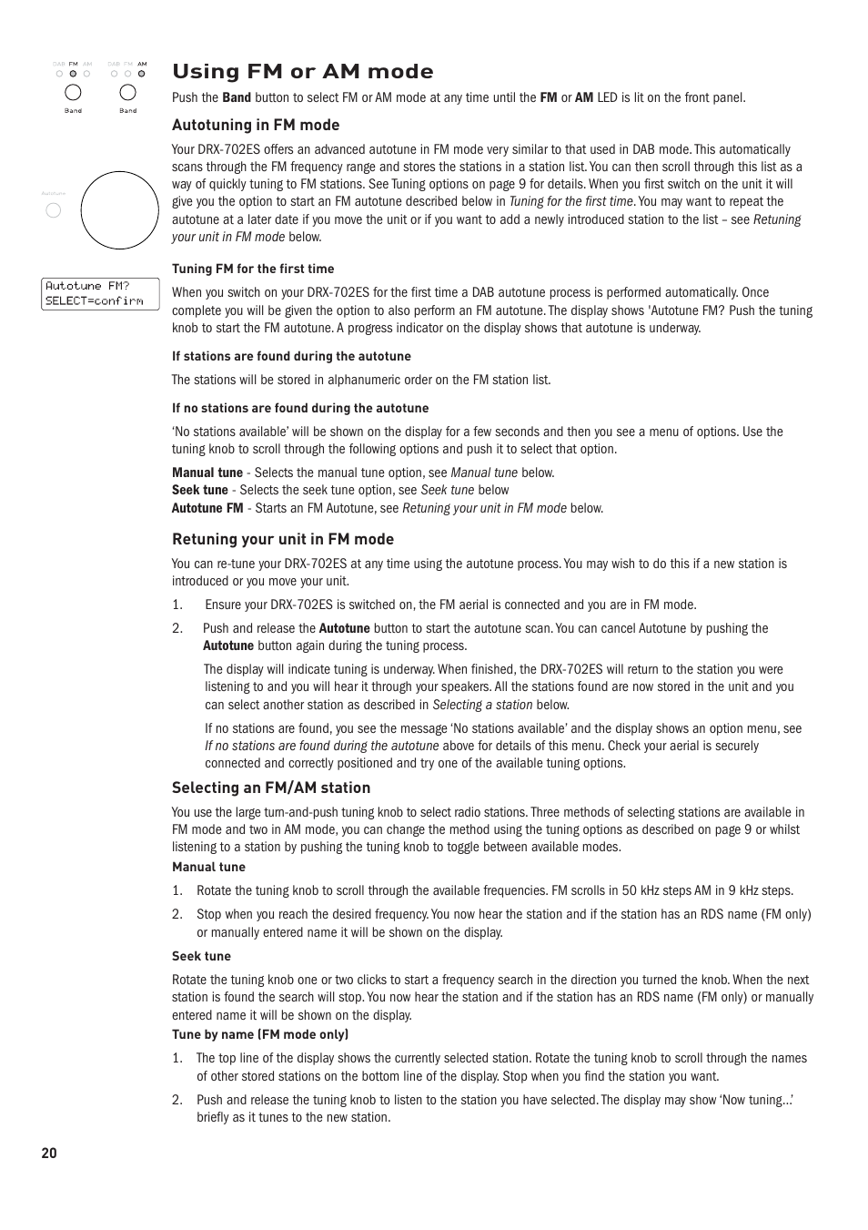 Using fm or am mode | Pure DRX-70x series tuners User Manual | Page 10 / 16