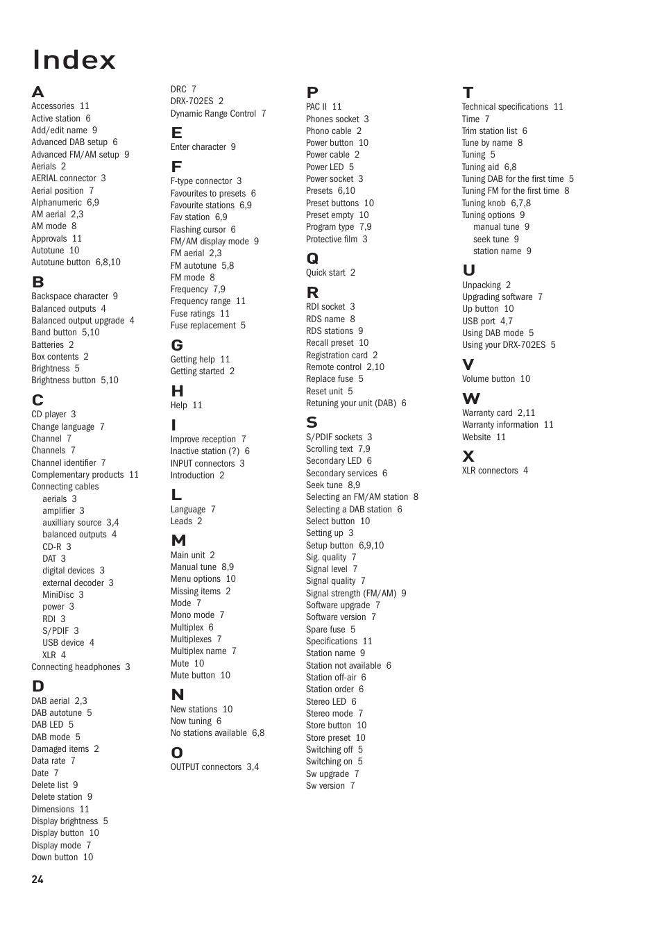 Index | Pure DRX-70x series tuners User Manual | Page 14 / 16