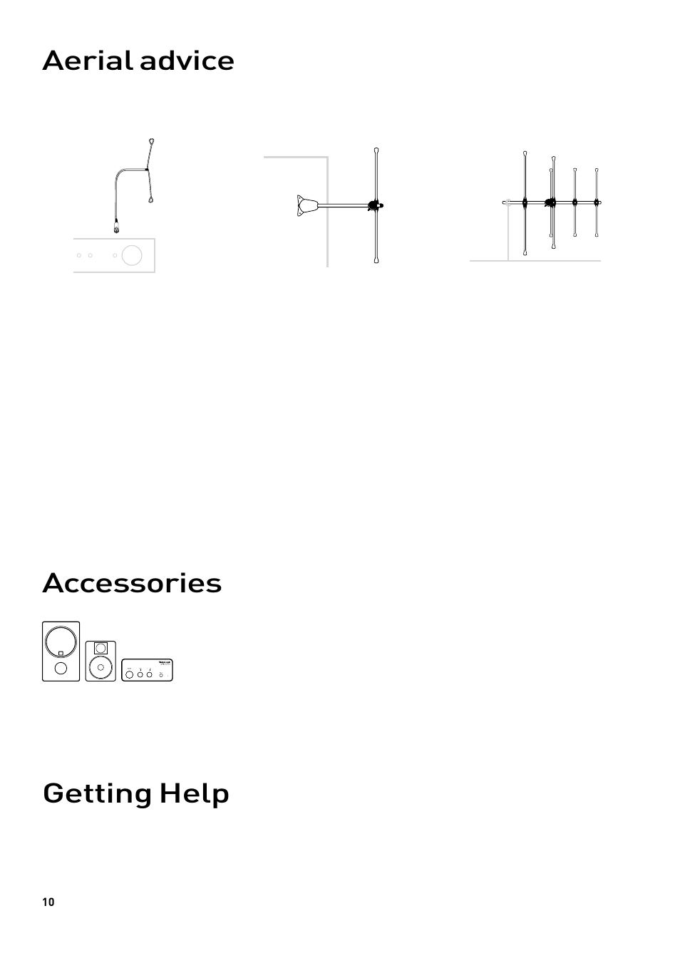Getting help, Accessories, Aerial advice | Pure DRX-601 series tuners User Manual | Page 12 / 15