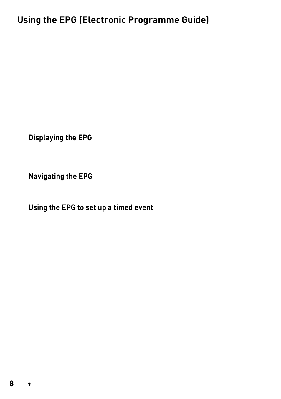 Using the epg (electronic programme guide), Displaying the epg, Navigating the epg | Using the epg to set up a timed event | Pure DMX-60 User Manual | Page 10 / 20