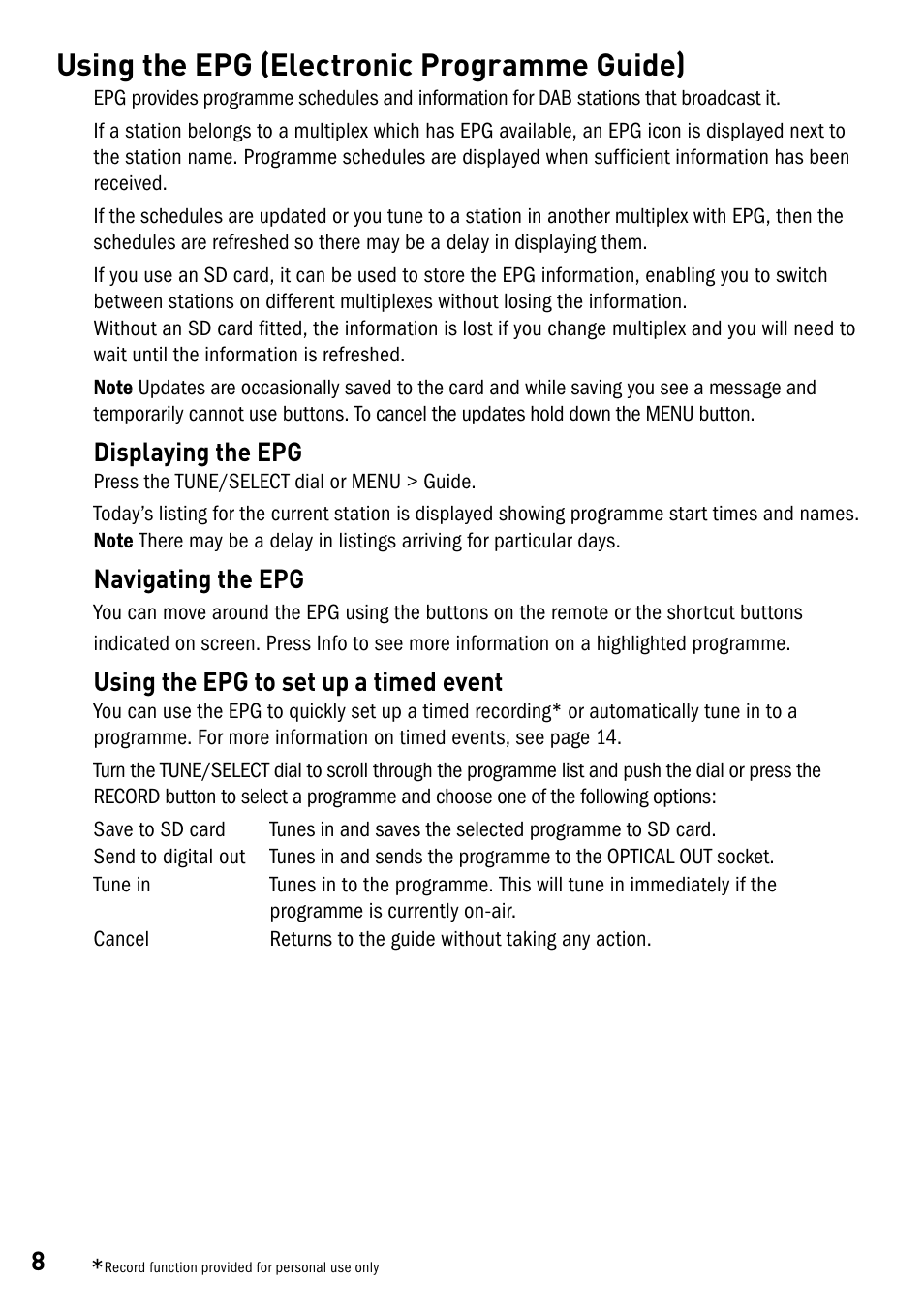 Using the epg (electronic programme guide) | Pure DMX-50 User Manual | Page 10 / 20