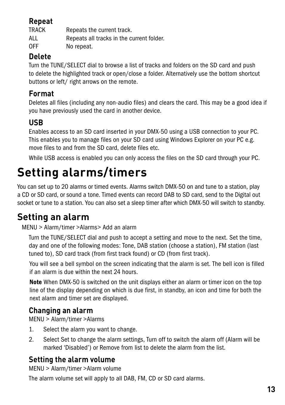 Setting alarms/timers, Setting an alarm | Pure DMX-50 User Manual | Page 15 / 20