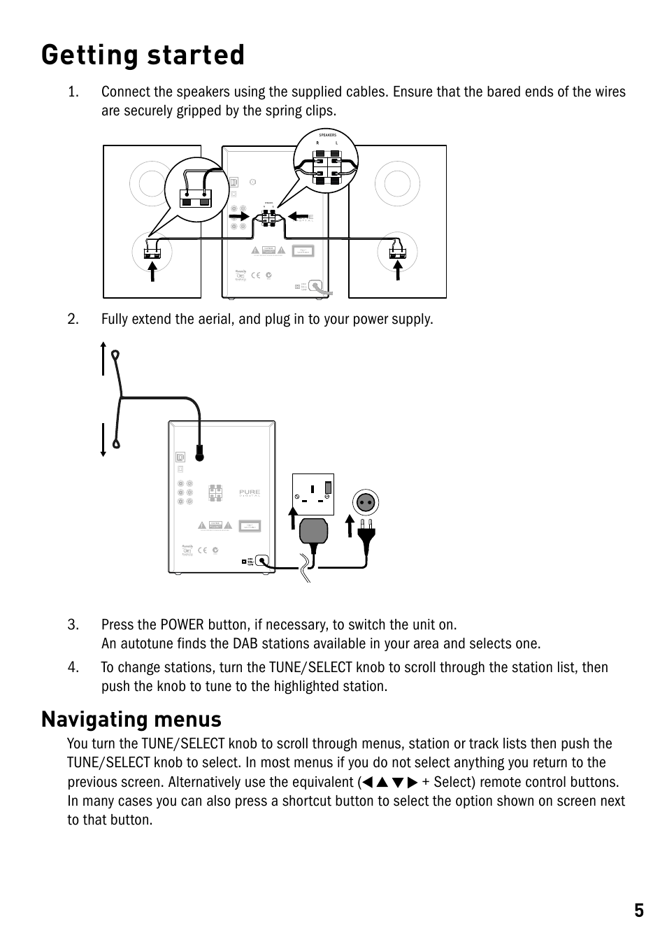 Getting started, Navigating menus | Pure DMX-50 User Manual | Page 7 / 20