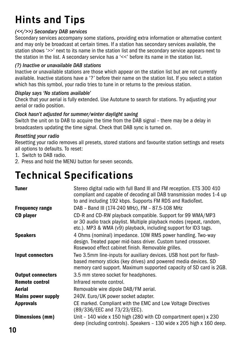 Hints and tips, Technical specifications | Pure DMX-25 User Manual | Page 12 / 14