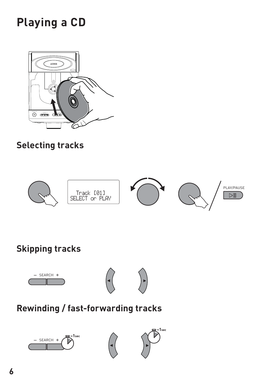 Playing a cd, Selecting tracks, Skipping tracks | Rewinding / fast-forwarding tracks, Caprzj l b4;42c^a?;0h | Pure DMX-20 User Manual | Page 8 / 14