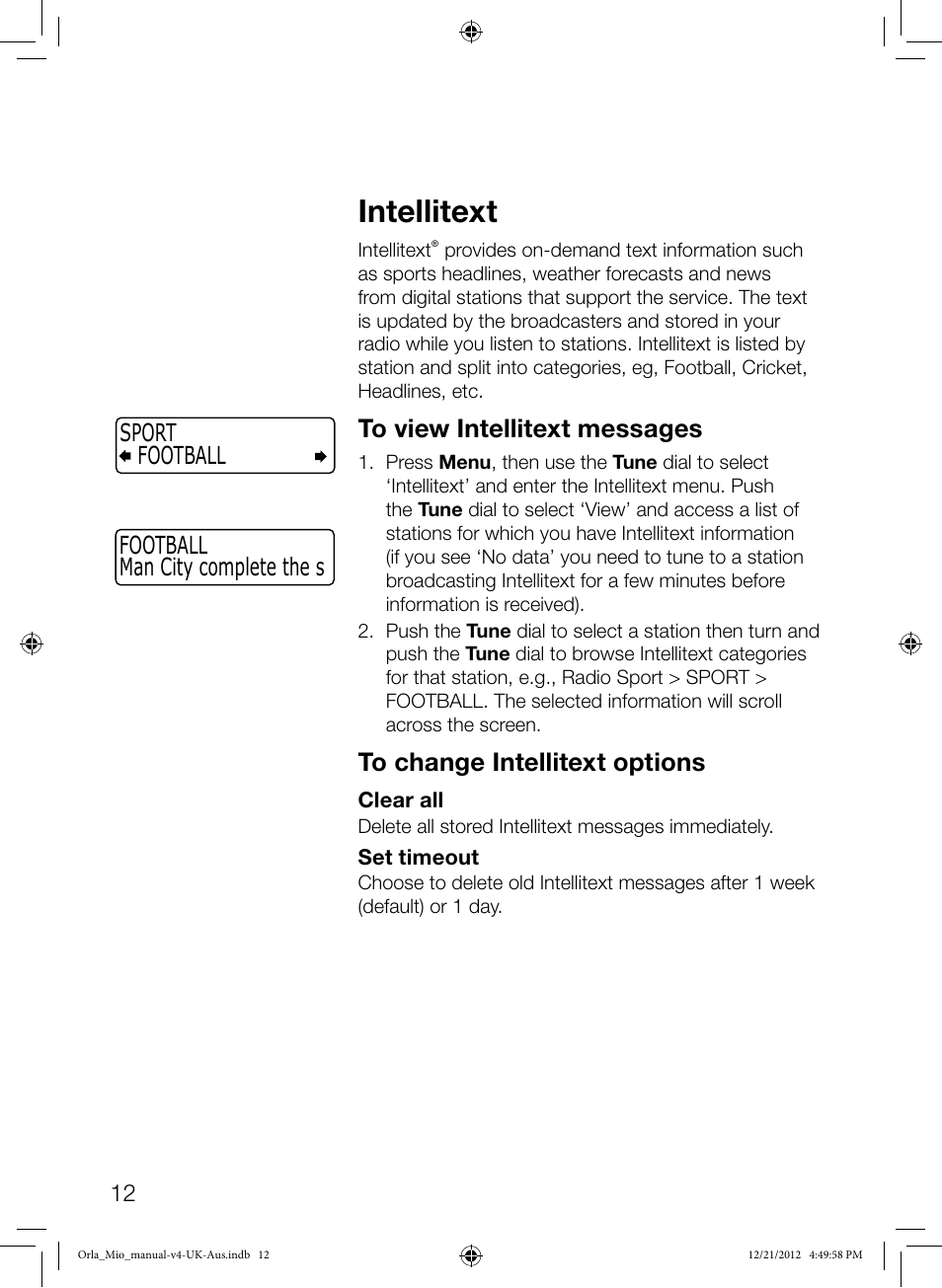 Intellitext, Football sport man city complete the s football | Pure Orla Kiely User Manual | Page 14 / 22