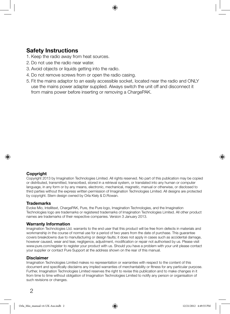 2safety instructions | Pure Orla Kiely User Manual | Page 4 / 22