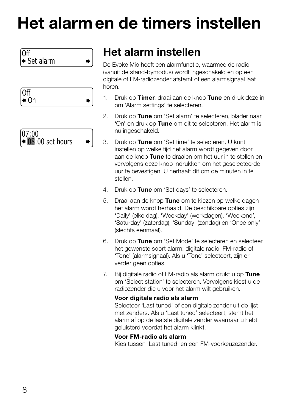 Het alarm en de timers instellen, Het alarm instellen | Pure Evoke Mio Deutsche Grammophon User Manual | Page 100 / 112