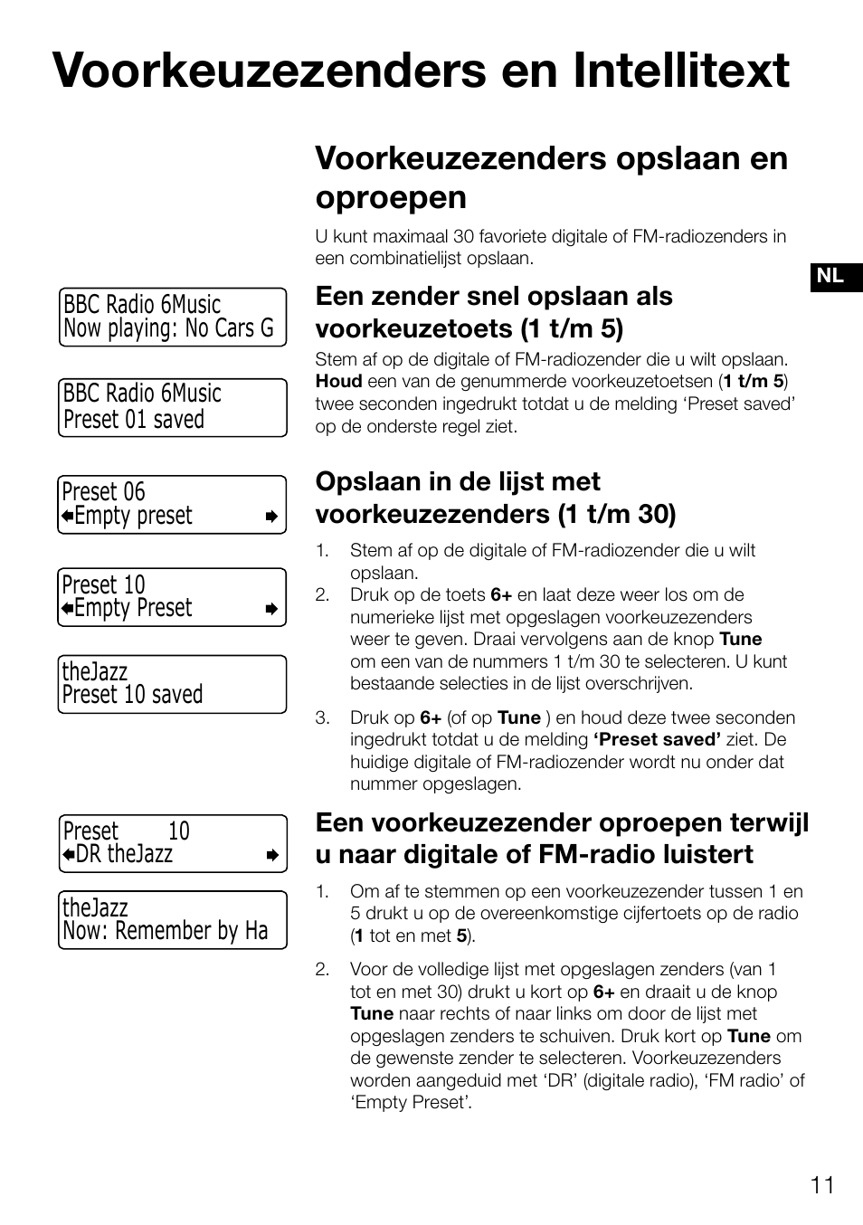 Voorkeuzezenders en intellitext, Voorkeuzezenders opslaan en oproepen, Now: remember by ha thejazz dr thejazz preset 10 | Pure Evoke Mio Deutsche Grammophon User Manual | Page 103 / 112