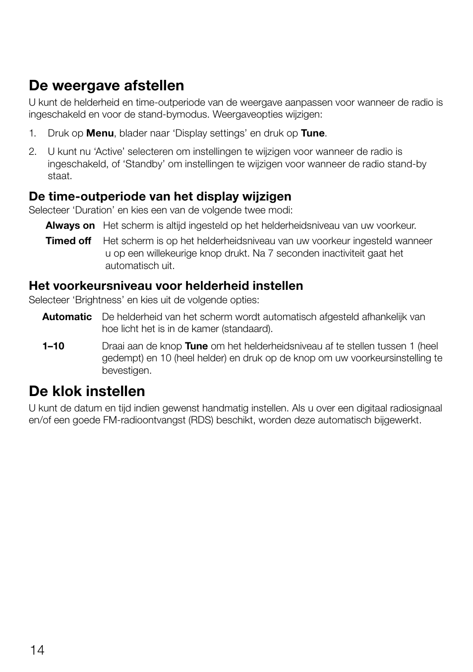 De weergave afstellen, De klok instellen | Pure Evoke Mio Deutsche Grammophon User Manual | Page 106 / 112