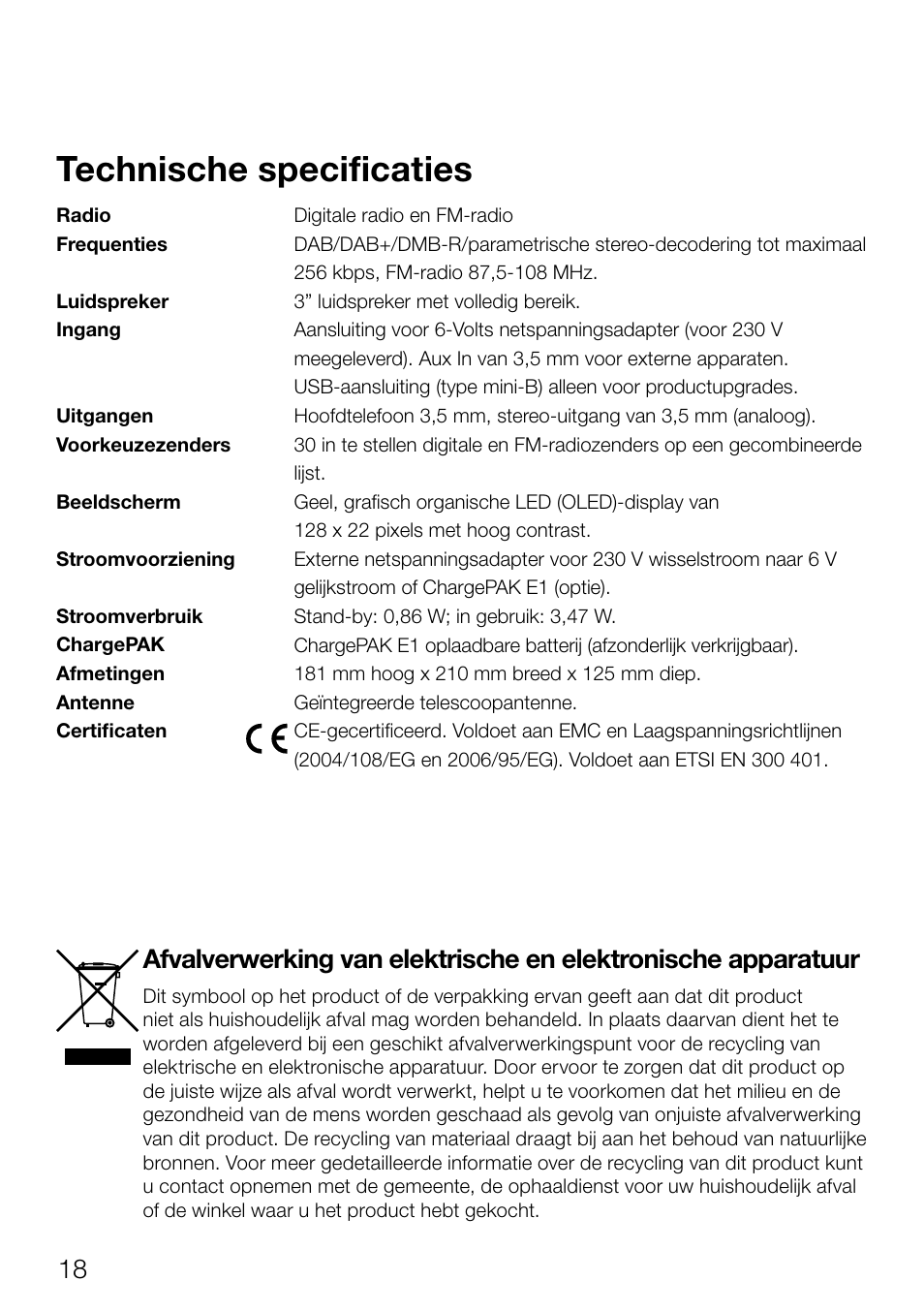 Technische specificaties | Pure Evoke Mio Deutsche Grammophon User Manual | Page 110 / 112