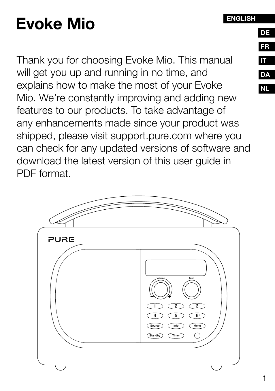 Es fr it de es nl da es english | Pure Evoke Mio Deutsche Grammophon User Manual | Page 3 / 112