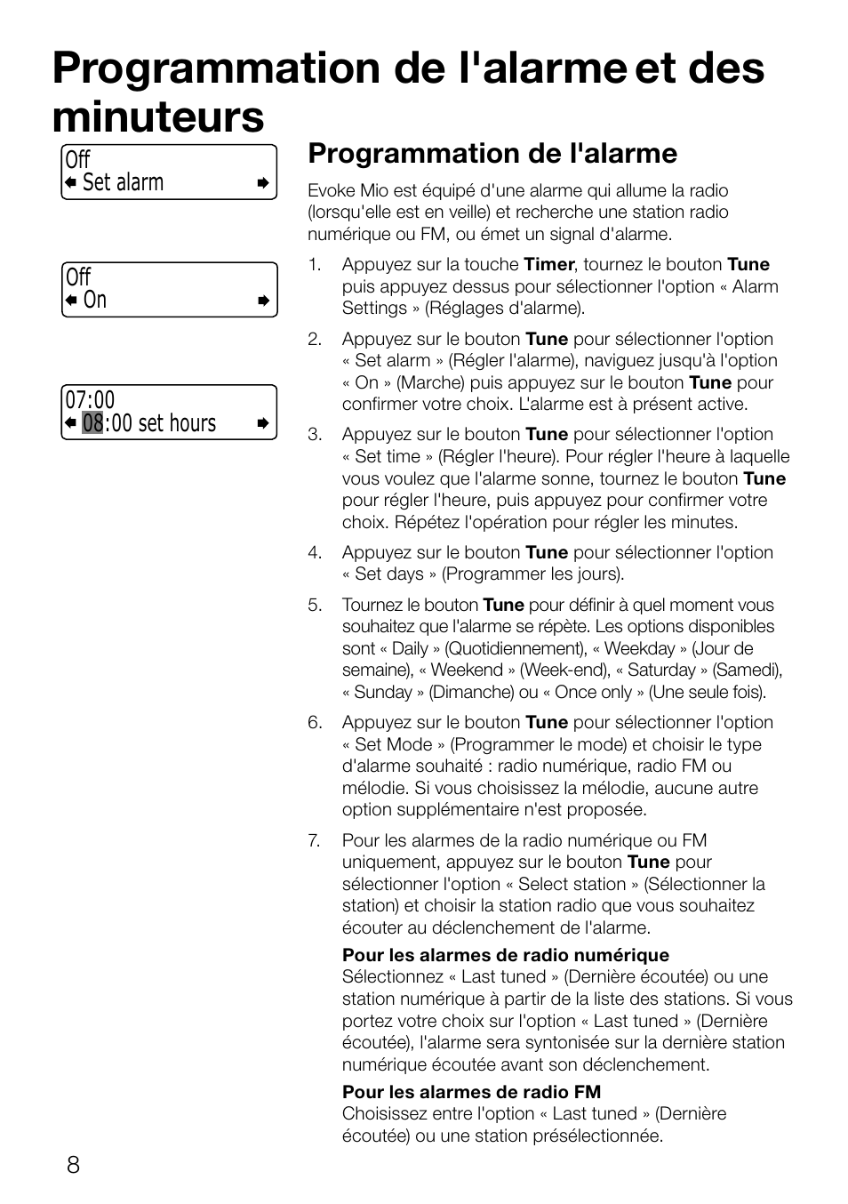 Programmation de l'alarme et des minuteurs, Programmation de l'alarme | Pure Evoke Mio Deutsche Grammophon User Manual | Page 46 / 112