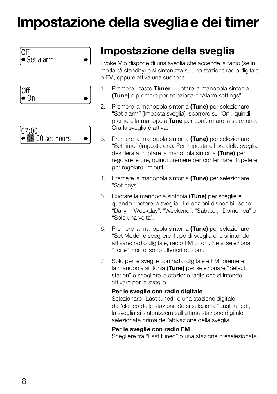 Impostazione della sveglia e dei timer, Impostazione della sveglia | Pure Evoke Mio Deutsche Grammophon User Manual | Page 64 / 112