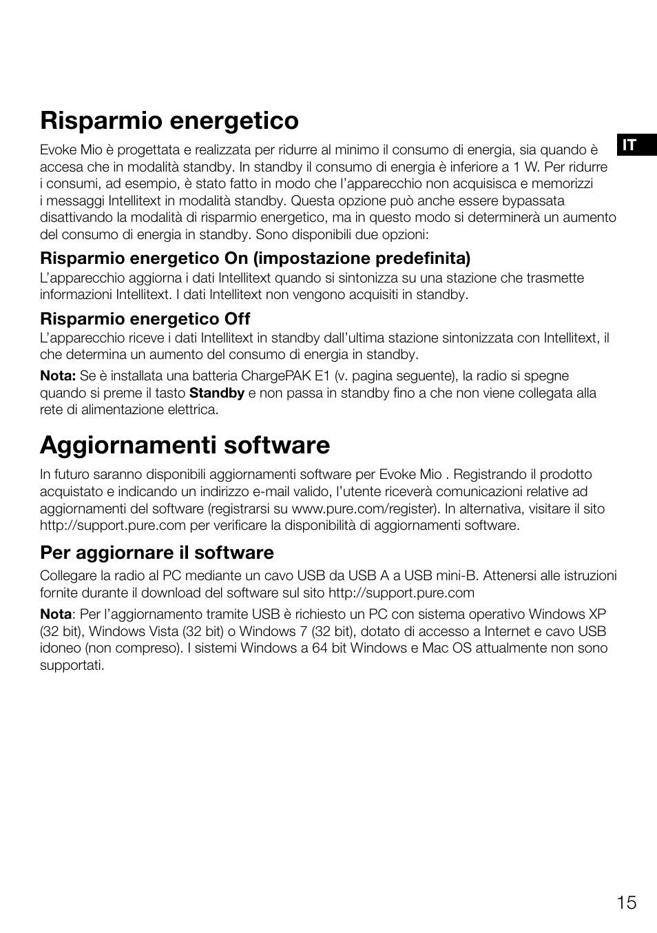 Risparmio energetico, Aggiornamenti software | Pure Evoke Mio Deutsche Grammophon User Manual | Page 71 / 112