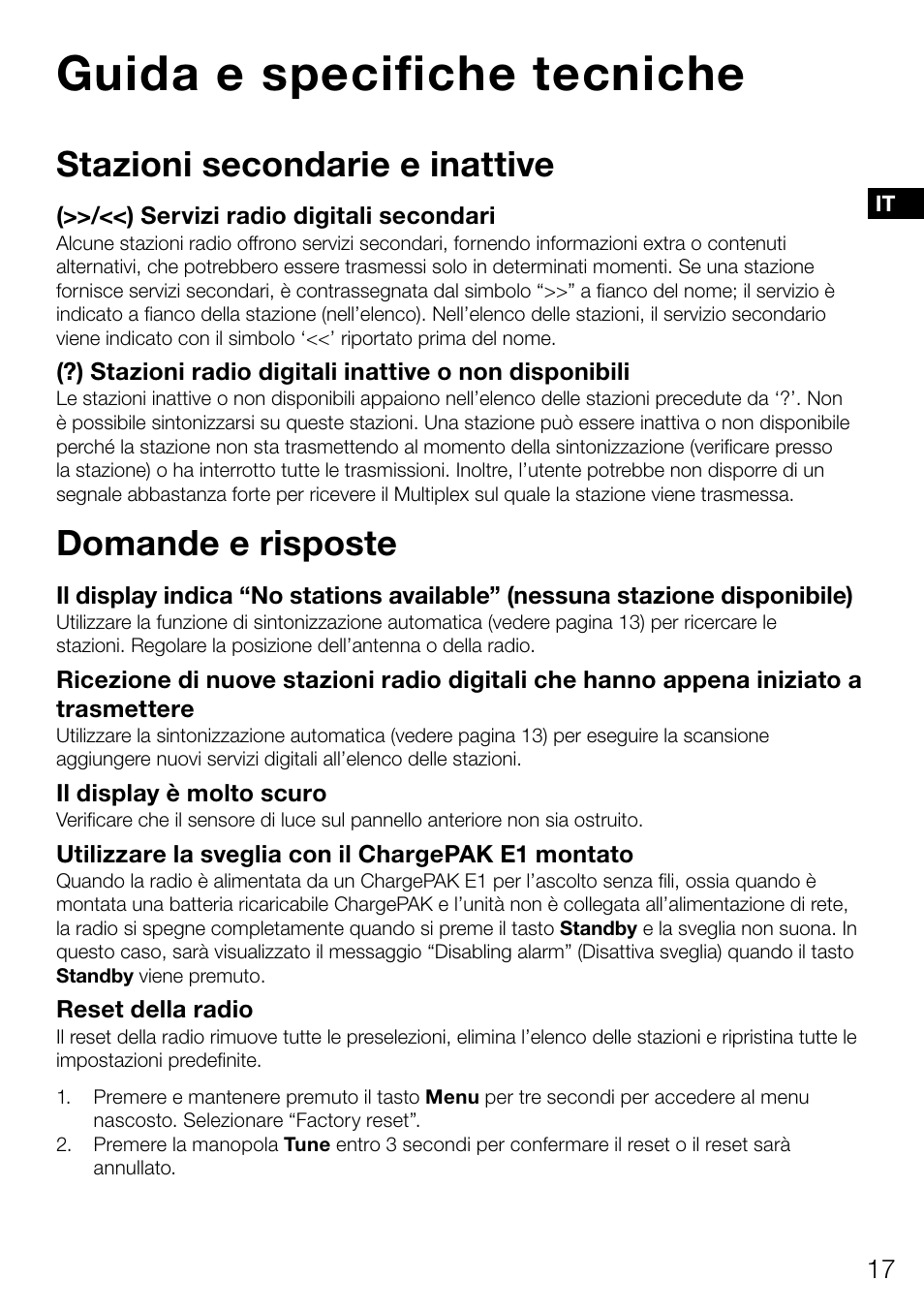 Guida e specifiche tecniche, Stazioni secondarie e inattive, Domande e risposte | Pure Evoke Mio Deutsche Grammophon User Manual | Page 73 / 112