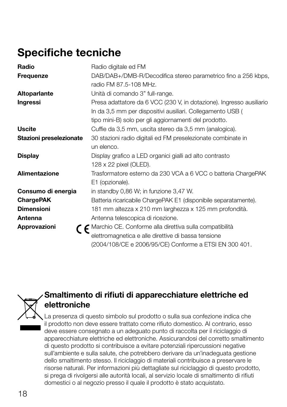 Specifiche tecniche | Pure Evoke Mio Deutsche Grammophon User Manual | Page 74 / 112