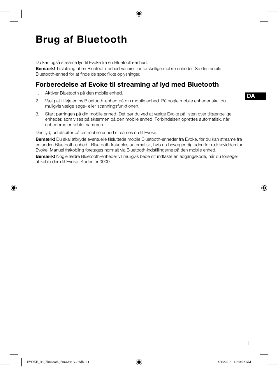 Brug af bluetooth | Pure Evoke D4 with Bluetooth User Manual | Page 101 / 136