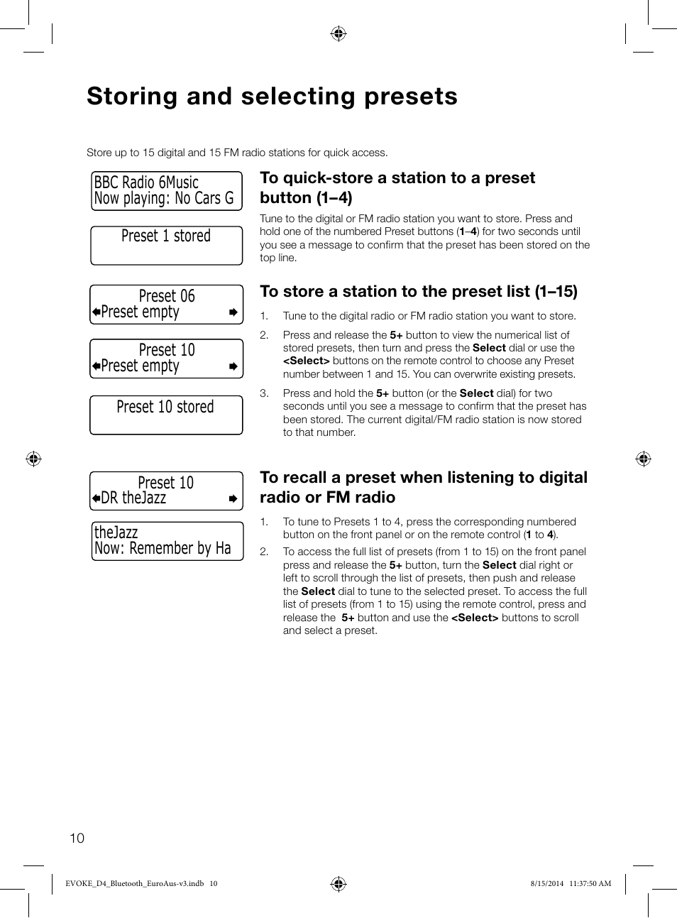 Storing and selecting presets | Pure Evoke D4 with Bluetooth User Manual | Page 12 / 136