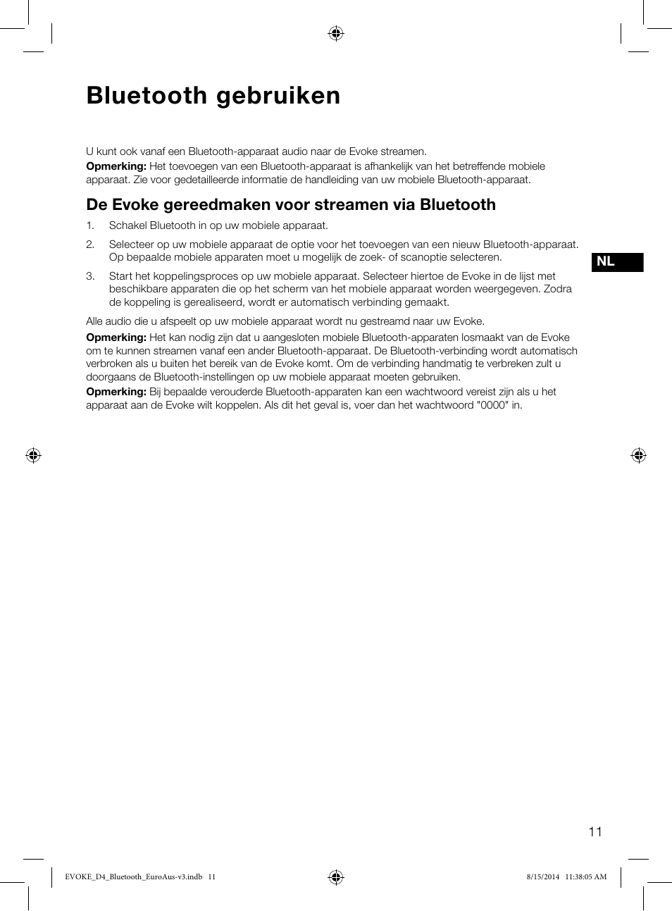 Bluetooth gebruiken, De evoke gereedmaken voor streamen via bluetooth | Pure Evoke D4 with Bluetooth User Manual | Page 123 / 136